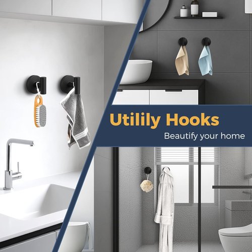 Heavy Duty Suction Cup Hooks by [Brand Name] - Removable Shower & Towel Hooks for Glass, Tile, Mirror | 4 Pack (Black)