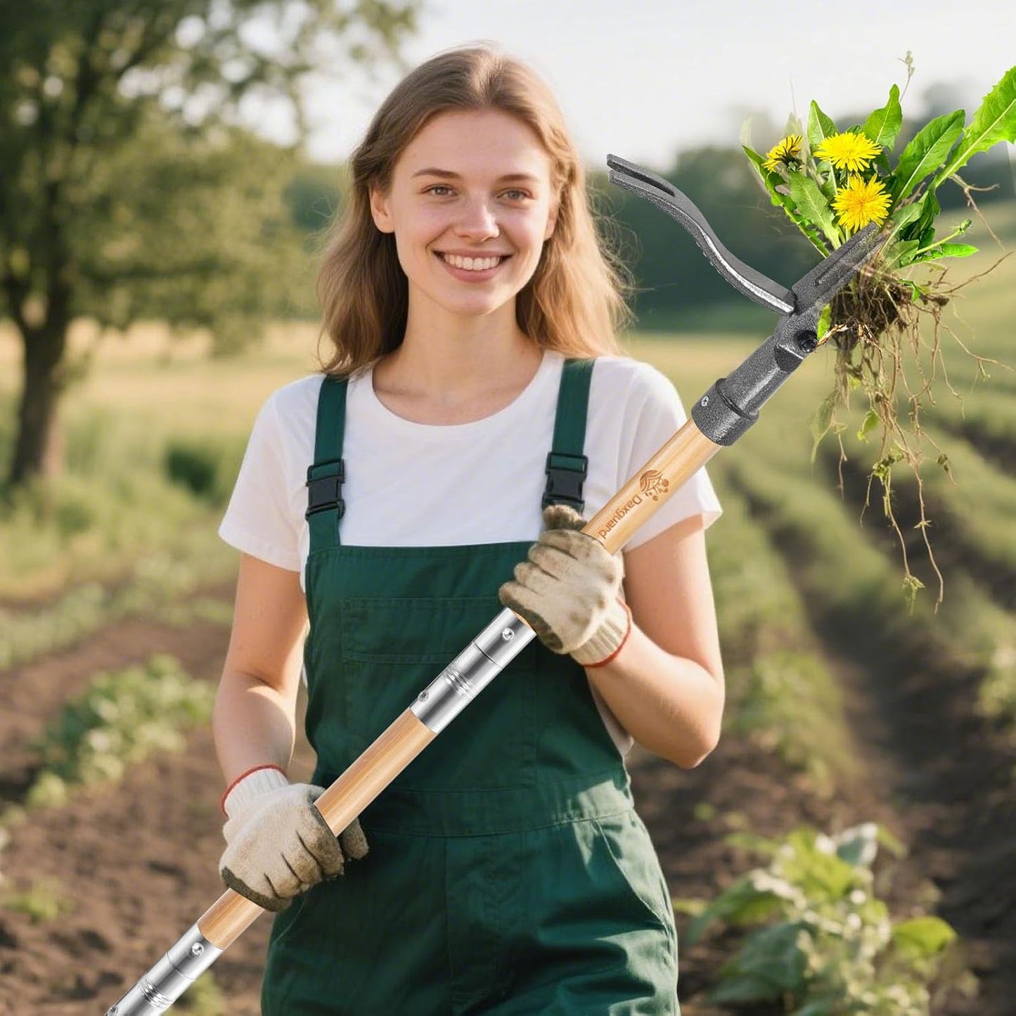 Stand Up Weed Puller by [Brand Name] - Adjustable 44-31.5" Bamboo Handle with Heavy-Duty 4-Claw Steel Head | No Bending Required for Effortless Weeding