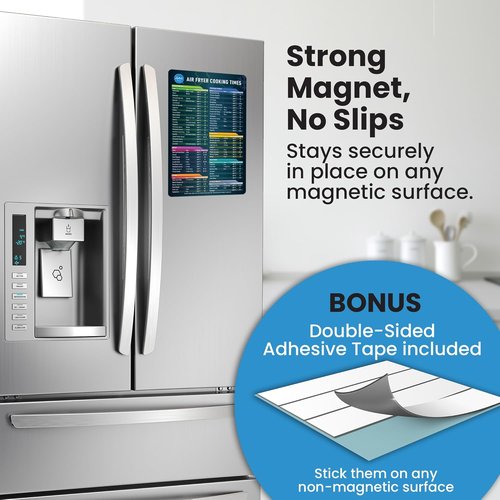 Air Fryer Magnetic Cheat Sheet Set | Easy-to-Use Cooking Guide with Strong Magnet - Black