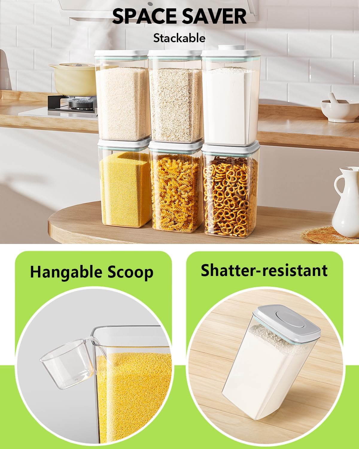 Ankou Airtight Food Storage Container - 4L BPA-Free Cereal, Rice, Flour & Snack Organizer | Stackable Design with Pop Lid & 130ml Scoop