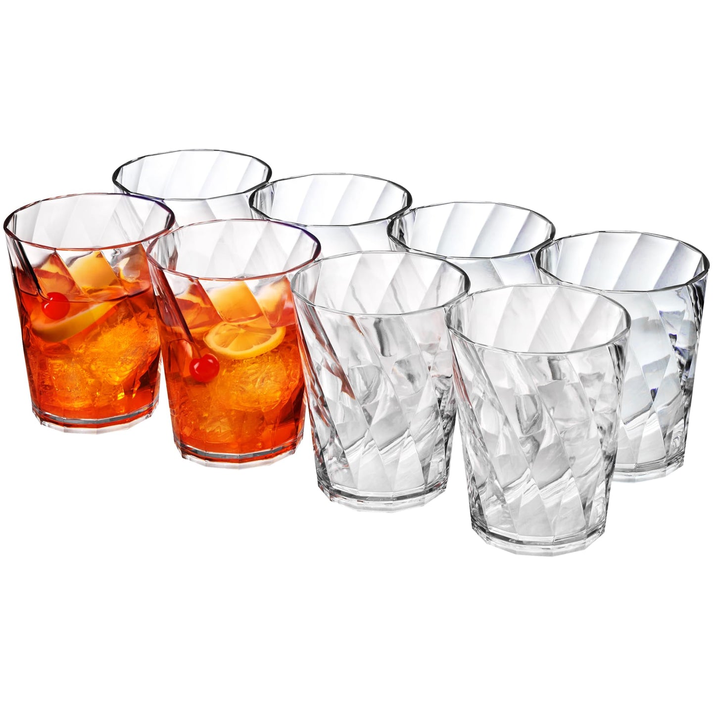 US Acrylic Optix Plastic Reusable Drinking Glasses (Set of 8) 14oz Rocks Cups in Clear | BPA-Free Tumblers, Made in USA | Top-Rack Dishwasher Safe