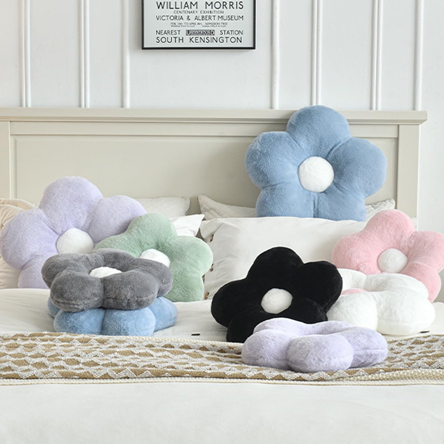 ZCNYCLAM Flower Pillows, Soft Decorative Throw Pillows for Couch Chair Bed, Flower Floor Throw Pillows for Adults Bedroom Living Room (Grey Blue, 19.6 Inches)