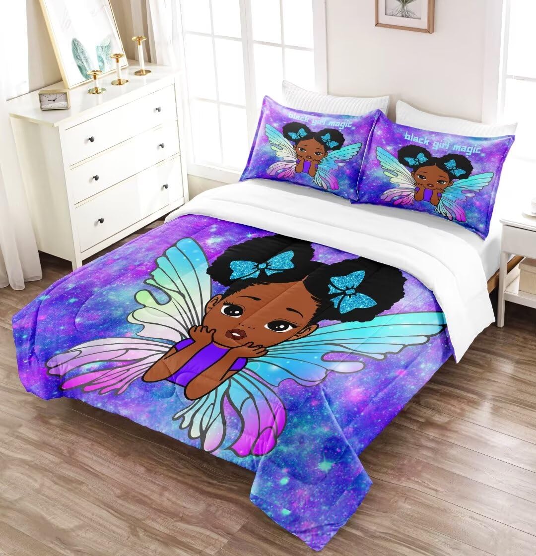 GRAT TIOC Black Girl Magic Comforter Set Queen Size,Black Girl Bedding Set,African American Comforter Set,Afro Princess Bed Set Bedroom Decor