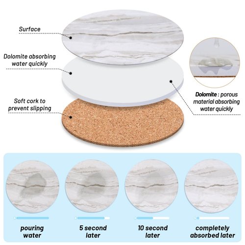 Acejoz Drink Coasters with Holder for Coffee Table, Absorbent Coaster Set of 6, Marble Style Ceramic Coaster for Wooden Table, Suitable for Kinds of Cups, Home Decor, 4 Inches