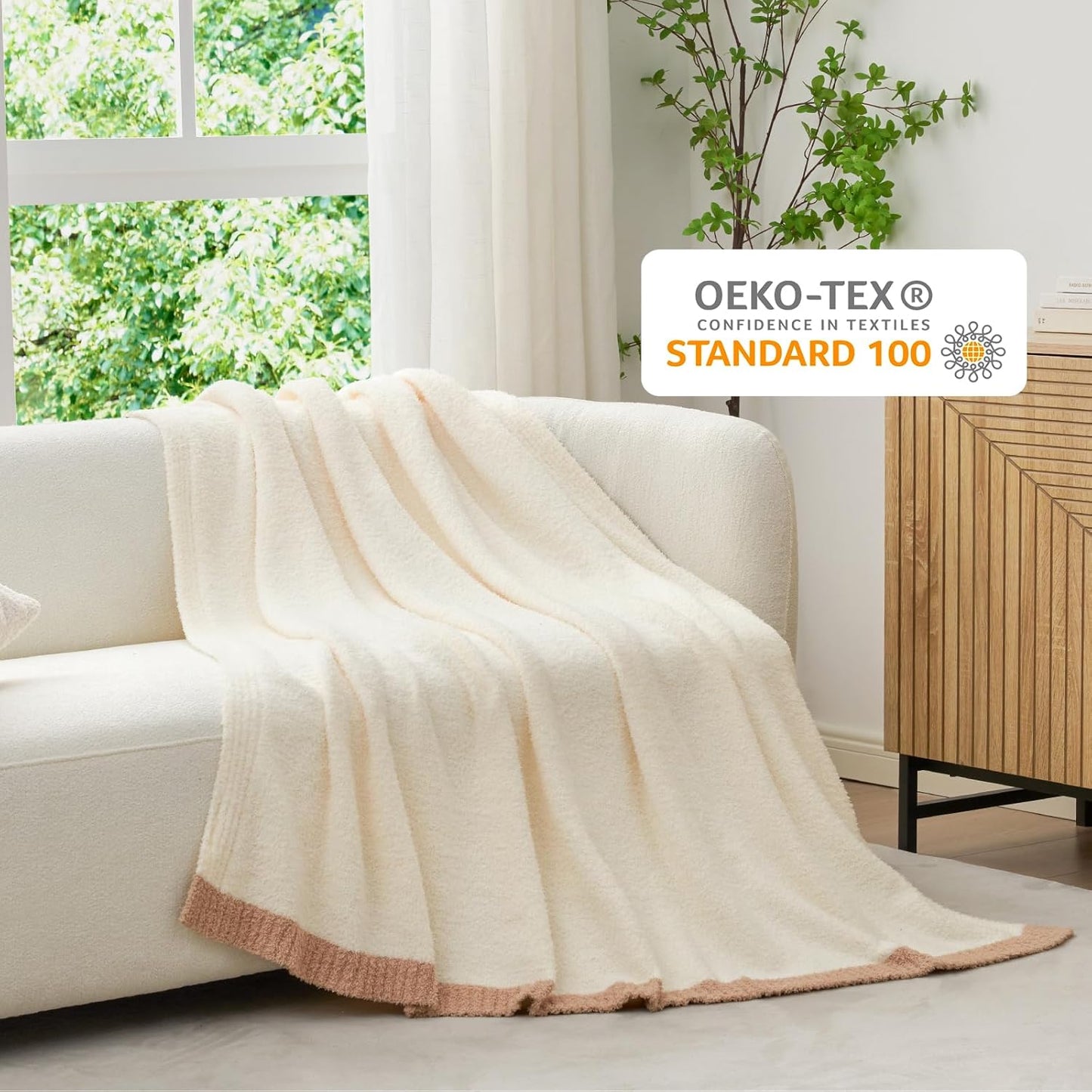 Snuggle Sac Ultra Soft Throw Blanket - Reversible Cream Microfiber | Cozy 50x60 Inches for Couch & Bed