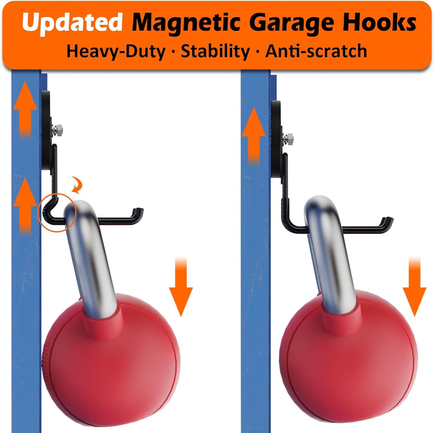 MUTUACTOR Heavy-Duty Magnetic Hooks - 40lbs Anti-Scratch Strength | 2-Pack for Garage Organization