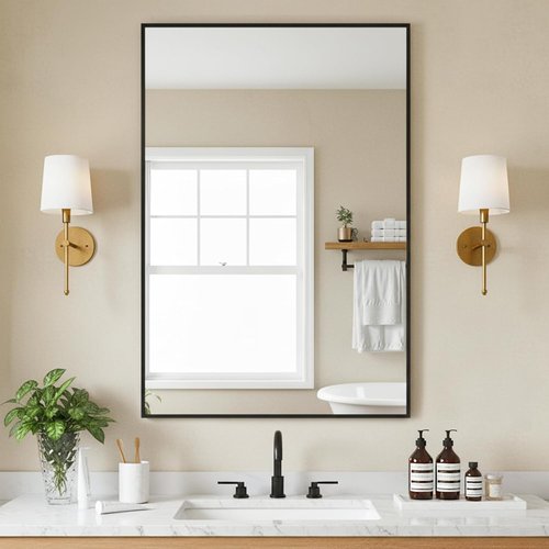 FICTOR Bathroom Vanity Mirror - Shatterproof & Anti-Rust, 36" x 24" Wall-Mounted Black Rectangle Mirror