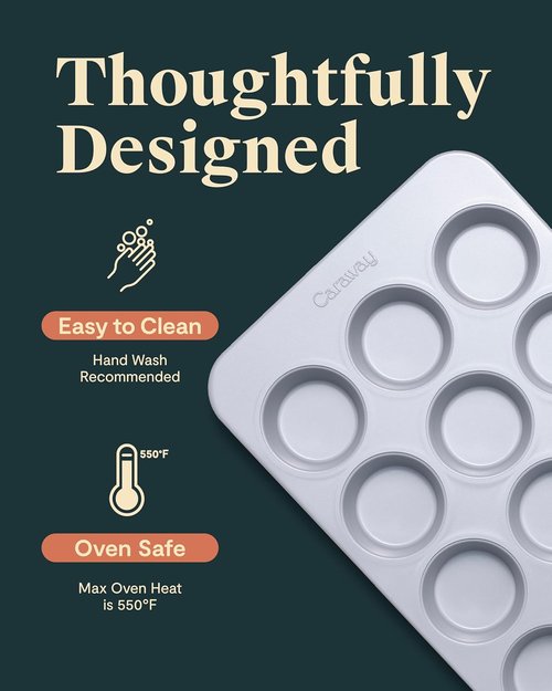 Caraway Non-Stick Ceramic Muffin Pan - 12-Cup Design with Naturally Slick Coating - Non-Toxic & PTFE Free - Gray