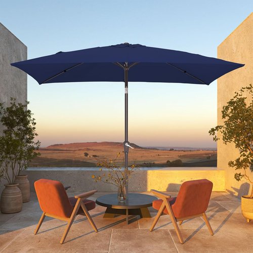 JEAREY Rectangular Patio Umbrella - 6.5x10 ft Outdoor Umbrella with Push Button Tilt & Crank | Navy, UV Protection