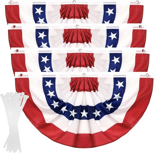 American Flag Bunting by 4Pack - 4th of July Patriotic Decorations | Red, White & Blue Pleated Fan Banners