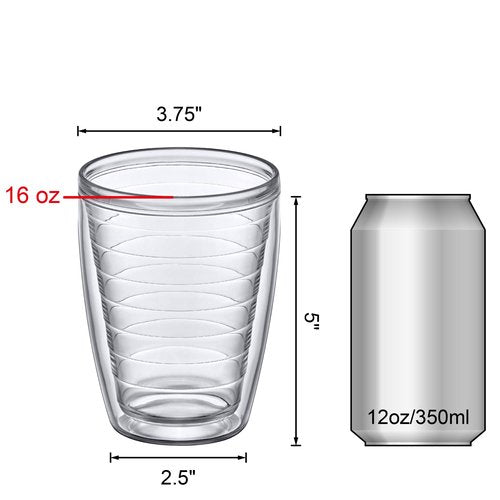 Amazing Abby Alaska 16-Ounce Insulated Tumblers (Set of 4), Double-Wall All-Clear Reusable BPA-Free Shatter-Proof Dishwasher-Safe Plastic Drinking Glasses