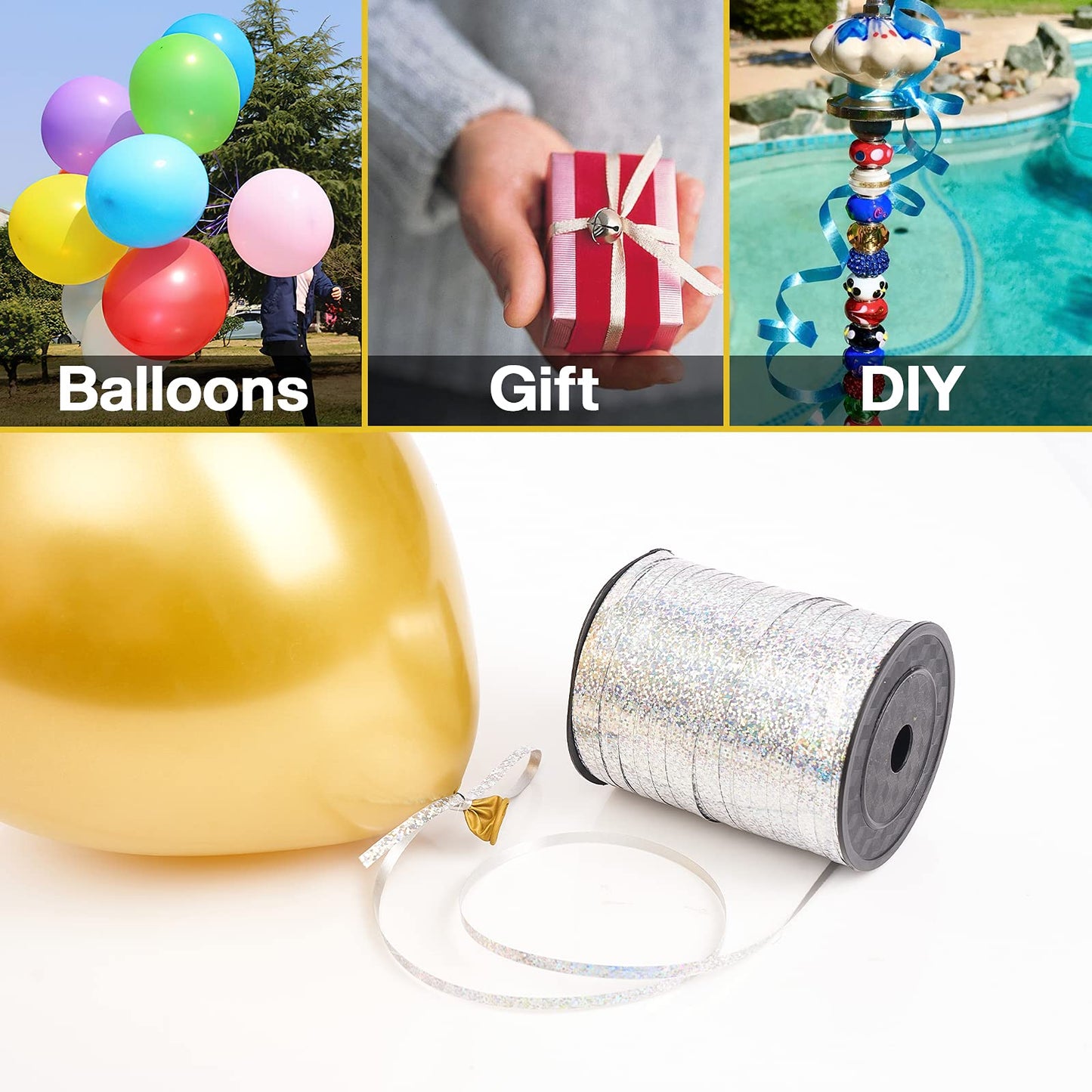 PartyWoo Silver Curling Ribbon, 500 Yard for Crafts, Iridescent Crimped, Shiny Metallic for Gift Wrapping, Balloons String, Hair, Florist Flower (1 Roll)