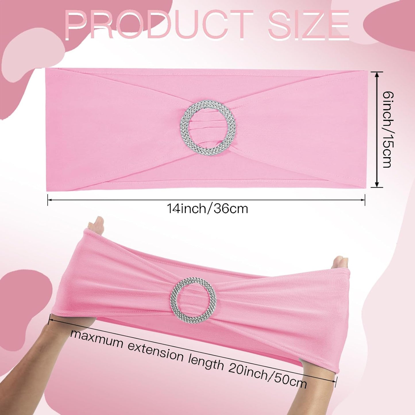 Skiennix Spandex Stretch Chair Sashes - 150 Pack Elastic Covers with Buckle Slider for Weddings & Events | Pink