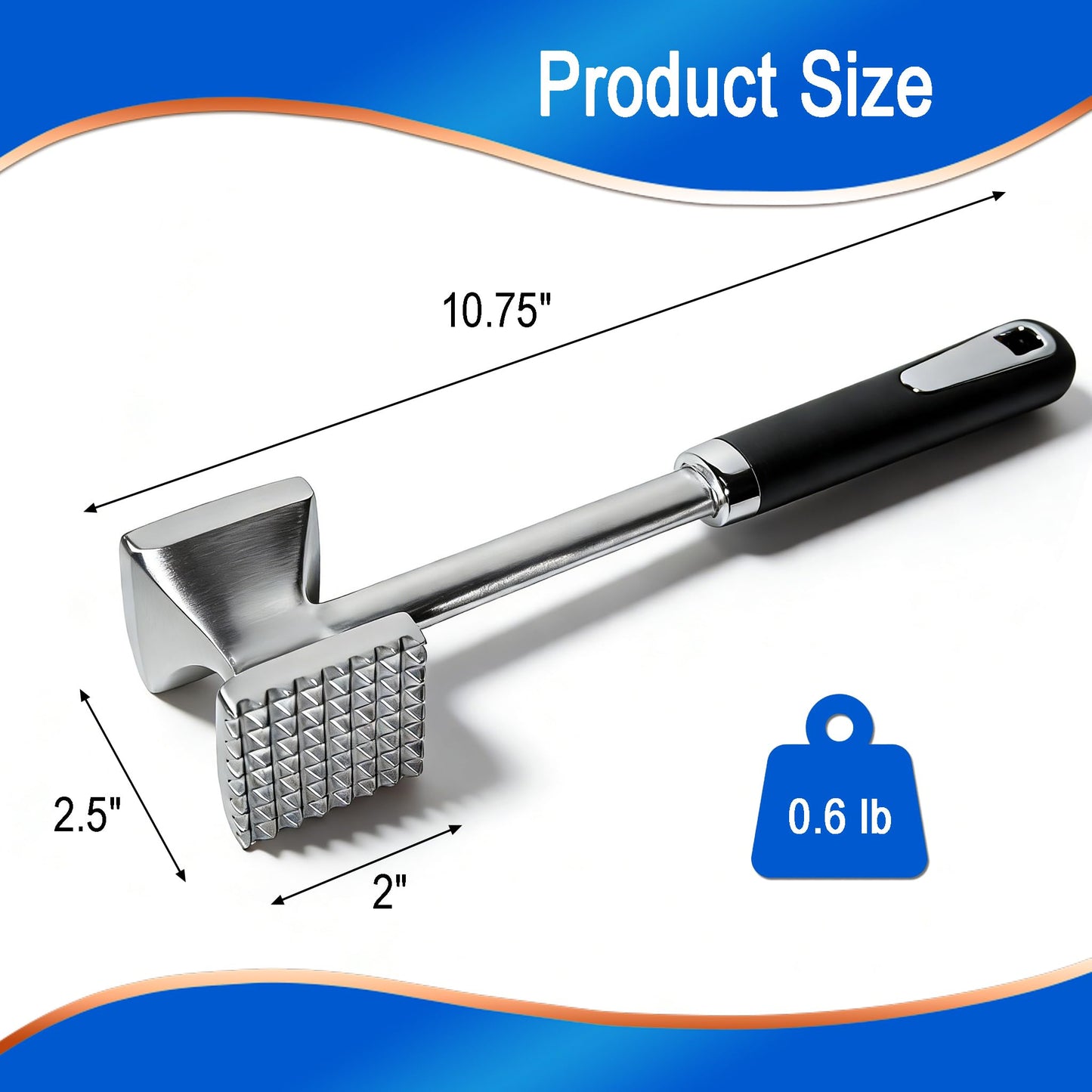 Meat Tenderizer Hammer, Dual-Sided Aluminum Alloy Mallet with Non-Slip Comfort Grip – Heavy Duty Kitchen Pounder for Steak, Beef, Chicken, Fish & More