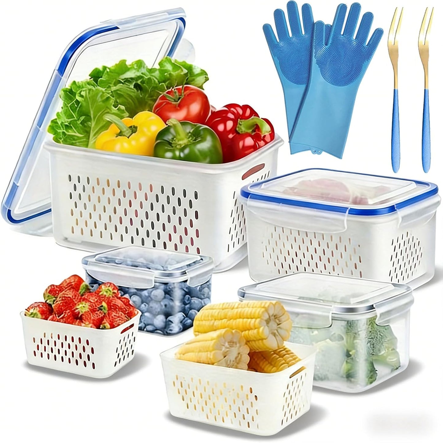 Skiennix 4-in-1 Food Storage Container - Versatile Fruit Strainer with Lid | Blue, S/M/L Sizes