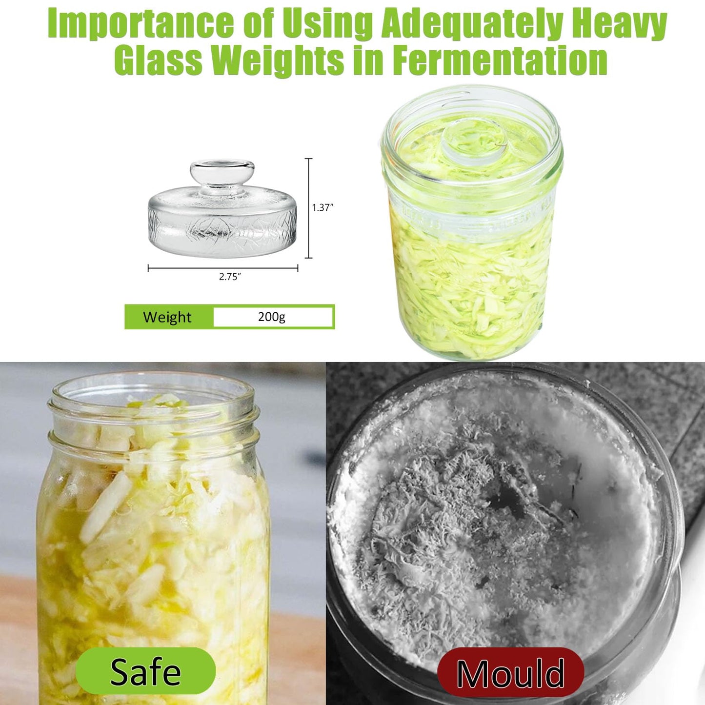 Artcome 5-Pack Glass Fermentation Weights with Easy Grip Handle and Unique Texture Design for Large Wide Mouth Mason Jars - Pickle Pebbles with Glass Weights Organizer - Space Saving Compact Design