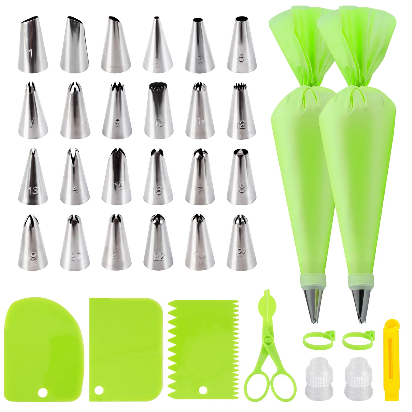 BooMetCheer 35Pcs Piping Bags and Tips Set with 24 Piping Tips,2 Reusable Pastry Bags 12 Inch,Cake Decorating Tips Set for Diy Pastry Dough, Cookie, Cupcake, Cake