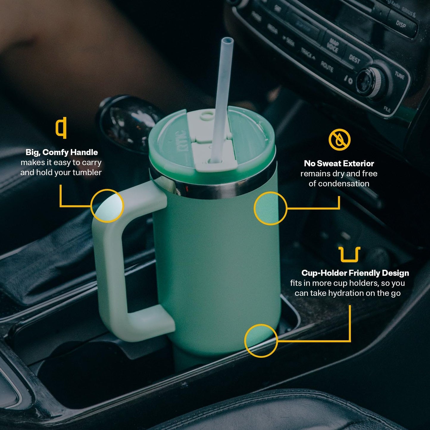 RTIC Road Trip Tumbler Double-Walled Insulated Stainless Steel Portable Travel Coffee Mug Cup with Lid, Handle and Straw