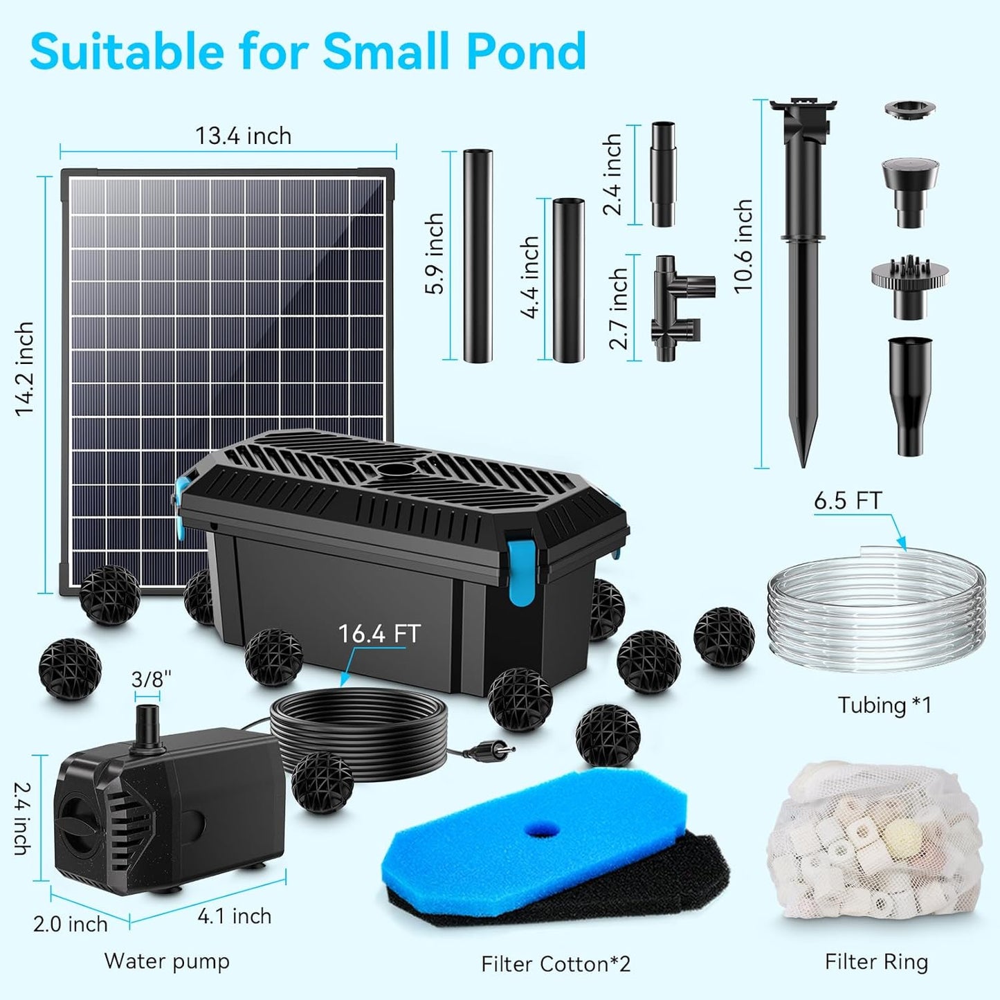 POPOSOAP 25W Solar Water Pump - Adjustable Flow Pond Filter with PVC Tubing for Outdoor Ponds & Waterfalls