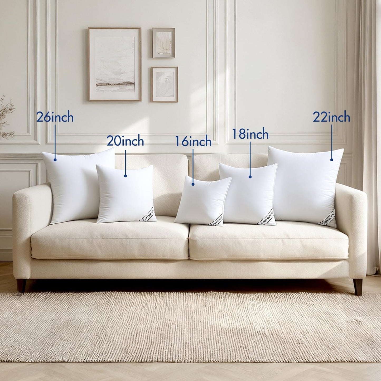 MIULEE 18x18 Inch Pillow Inserts - Pack of 2 Comfy Down Alternative Throw Pillows for Sofa & Bed