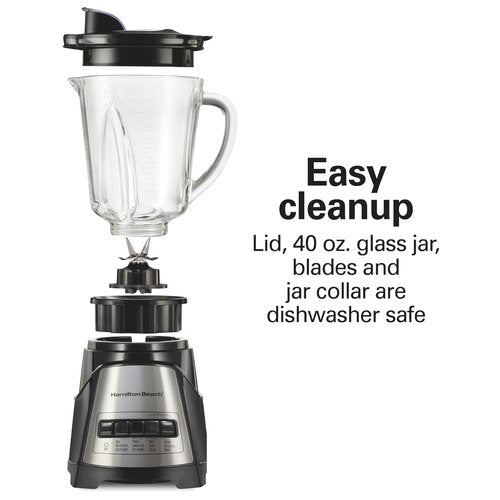 Hamilton Beach Power Elite Wave Action Blender For Smoothies, 40 Oz Glass Jar, 12 Functions Including Puree, Crush Ice, 700 Watts - Black (58148A)