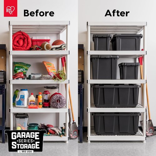IRIS USA 20 Gallon Lockable Storage Bins - Heavy Duty, Stackable Organizing Containers | 6 Pack, Black