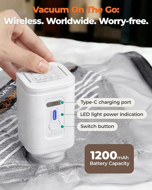 BAGSMART Rechargeable Wireless Pump Travel Storage Bags - 21-Piece Vacuum Compression Set for Clothing & Home