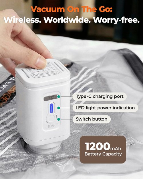 BAGSMART Rechargeable Wireless Pump Travel Storage Bags Set, Portable Space Saver Bags for Travel & Home, Vacuum Compression Seal Bag for Clothing- 18-Pcs Set