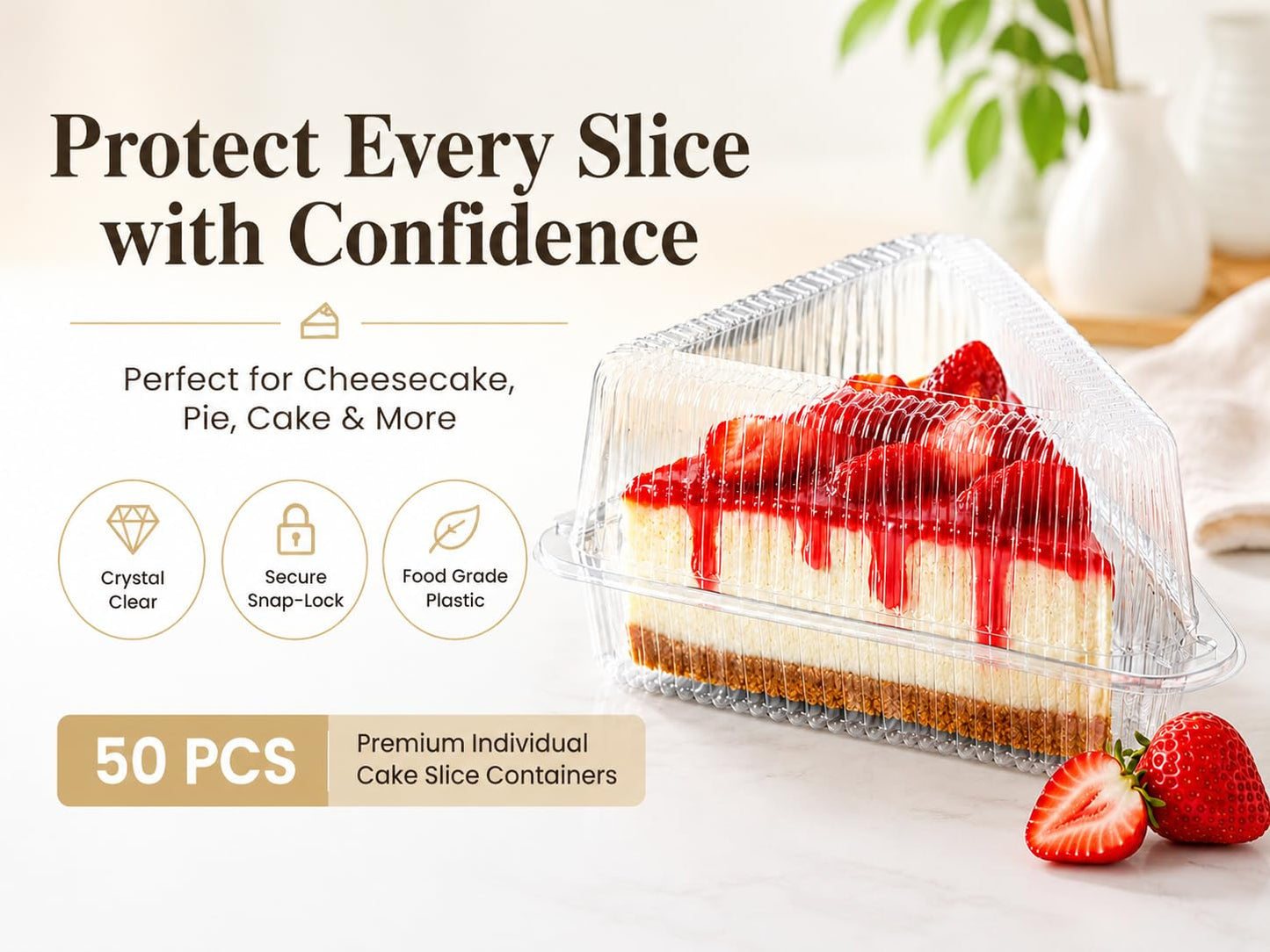 100 Pcs Cake Slice Containers with Lid, Single Clear Plastic Individual Carrier Transparent Disposable Triangle Boxes for Cheesecake, Flan, Cupcake, Sliced Dessert Pie - Take Out, Mini Desechables