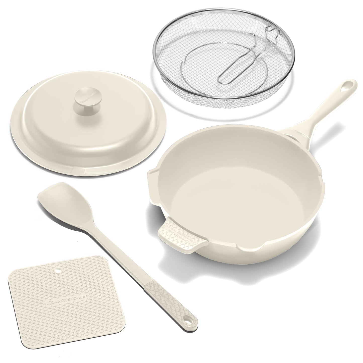 ZUKA 10 in 1 Ceramic Pan by Granitestone, Large 12 Inch Saute Pan with Lid Serves as Deep Frying Pan Set with Steamer, Everyday Skillet, Non Toxic Ceramic Nonstick, Induction Oven & Dishwasher Safe