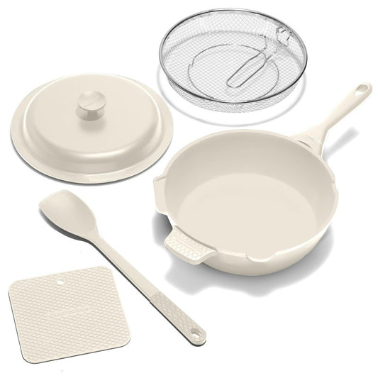 ZUKA 10 in 1 Ceramic Pan by Granitestone, Large 12 Inch Saute Pan with Lid Serves as Deep Frying Pan Set with Steamer, Everyday Skillet, Non Toxic Ceramic Nonstick, Induction Oven & Dishwasher Safe