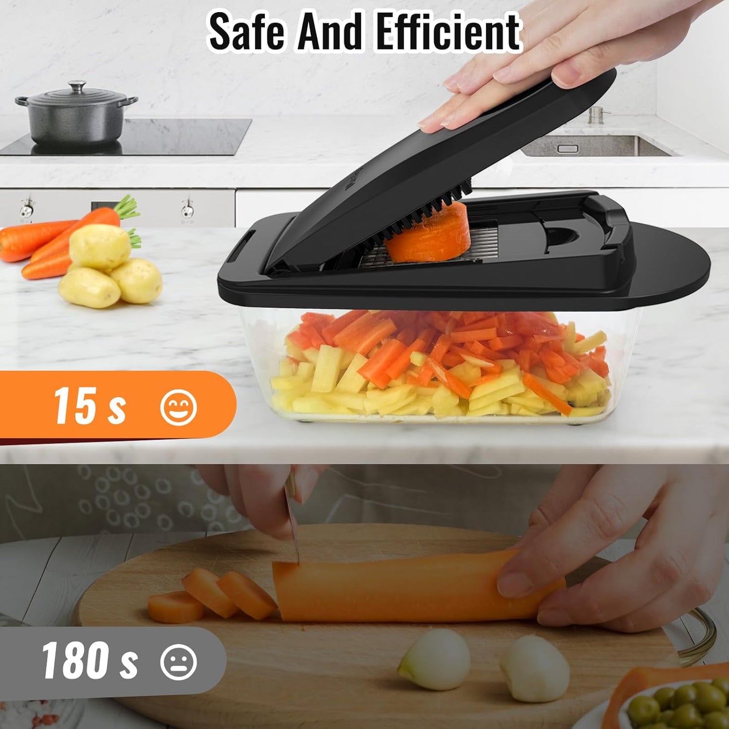 Skiennix 8-Blade Vegetable Chopper - All-in-One Mandoline Slicer with Container | Black Kitchen Essential