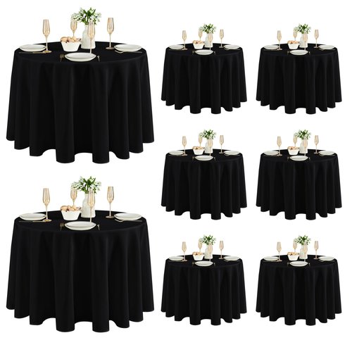 Fitable 8 Pack Round Tablecloths: Stain Resistant Wrinkle Free Circle Table Clothes, Washable Reusable Polyester Table Covers for Wedding Party Birthday Banquet Reception(Black, 120 Inch)