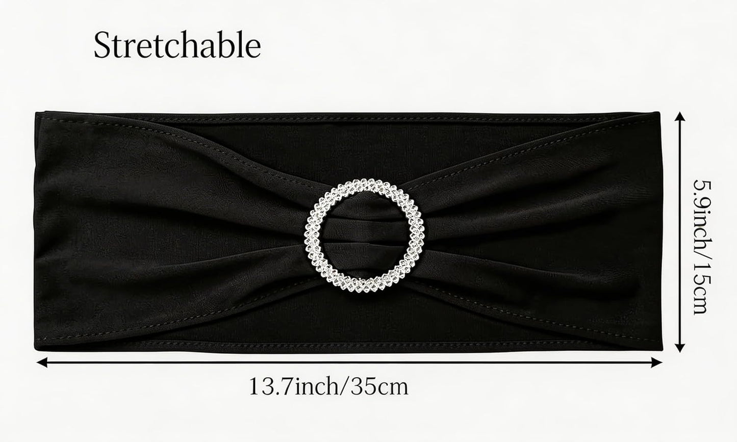 Skiennix 50 Pack Black Spandex Chair Sashes - Elegant Buckles for Weddings & Events | Versatile Decorations