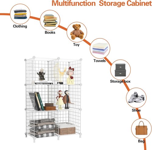 AWTATOS 6-Cube Storage Organizer - DIY Stackable Shelves for Home Office | White Bookcase Cabinet