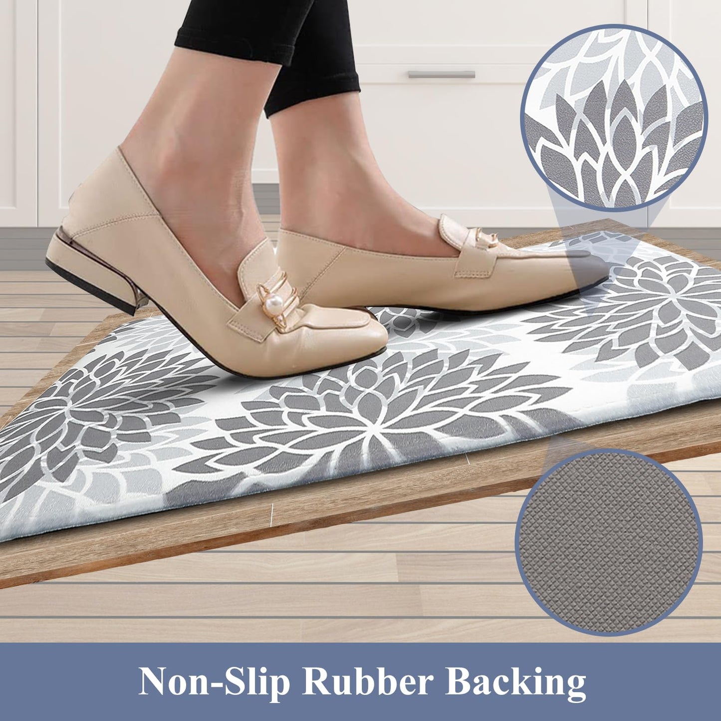 HEBE Anti Fatigue Kitchen Rugs Sets of 2, Non Slip Kitchen Mats for Floor, Waterproof Cushioned Comfort Standing Carpet for Kitchen Sink, Home Office, Laundry Room, Gray