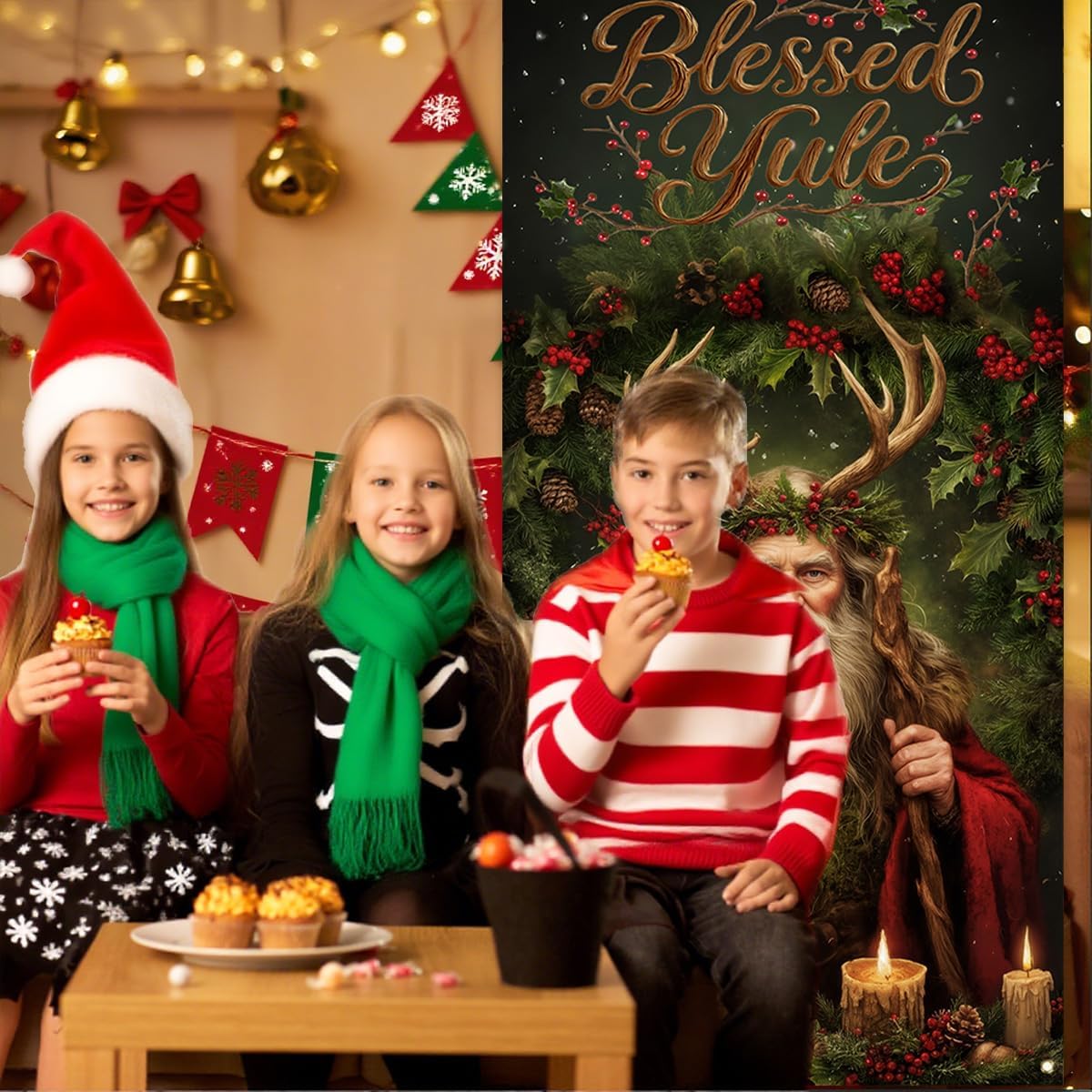 Yule Banner - Winter Solstice Backdrop Sign | Krampus Xmas Decor for Home & Party Celebrations