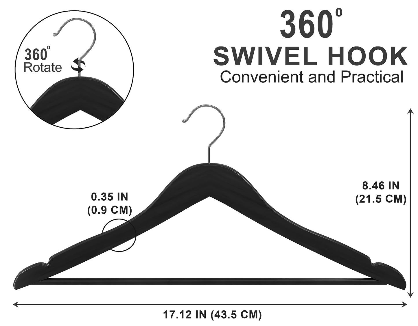 Utopia Home Premium Wooden Hangers 20 Pack - Durable & Slim Coat Hanger - Suit Hanger with 360-Degree Rotatable Hook - Wood Hangers with Shoulder Grooves (Black Color)