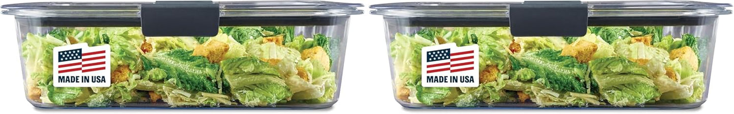 Rubbermaid Brilliance Food Storage Containers - Large 9.6 Cup | Clear | Set of 2 for Freshness
