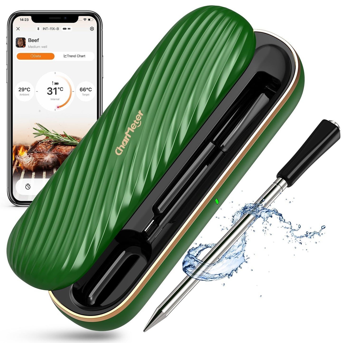 Meat Thermometer Digital Wireless, Bluetooth Smart Meat Thermometer with APP 500FT Remote for Grilling and Smoker,Portable Cooking Temperature Probe for Oven, Outside Grill and BBQ | IP67 Waterproof