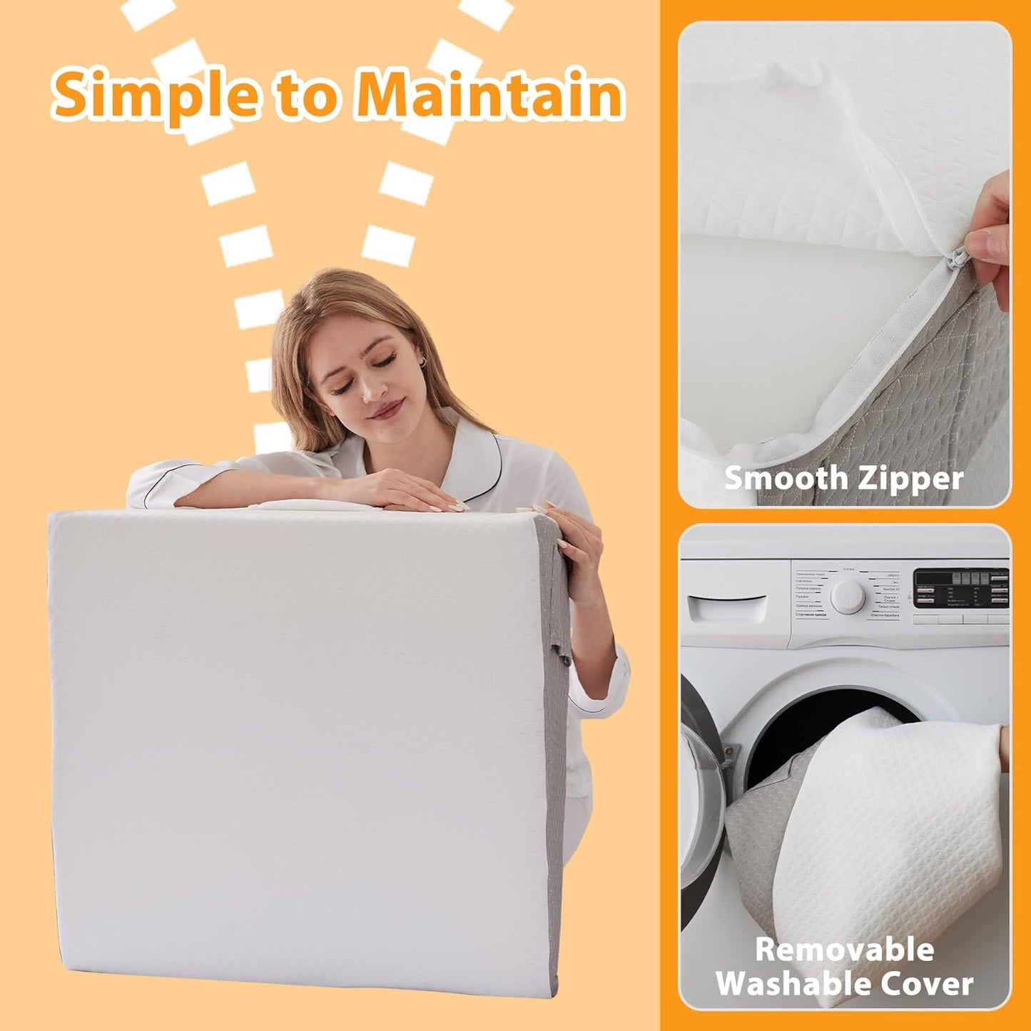 Ruqmuis Wedge Pillow - Acid Reflux Relief & Back Pain Support | 10" Elevated Sleeping Pillow, White