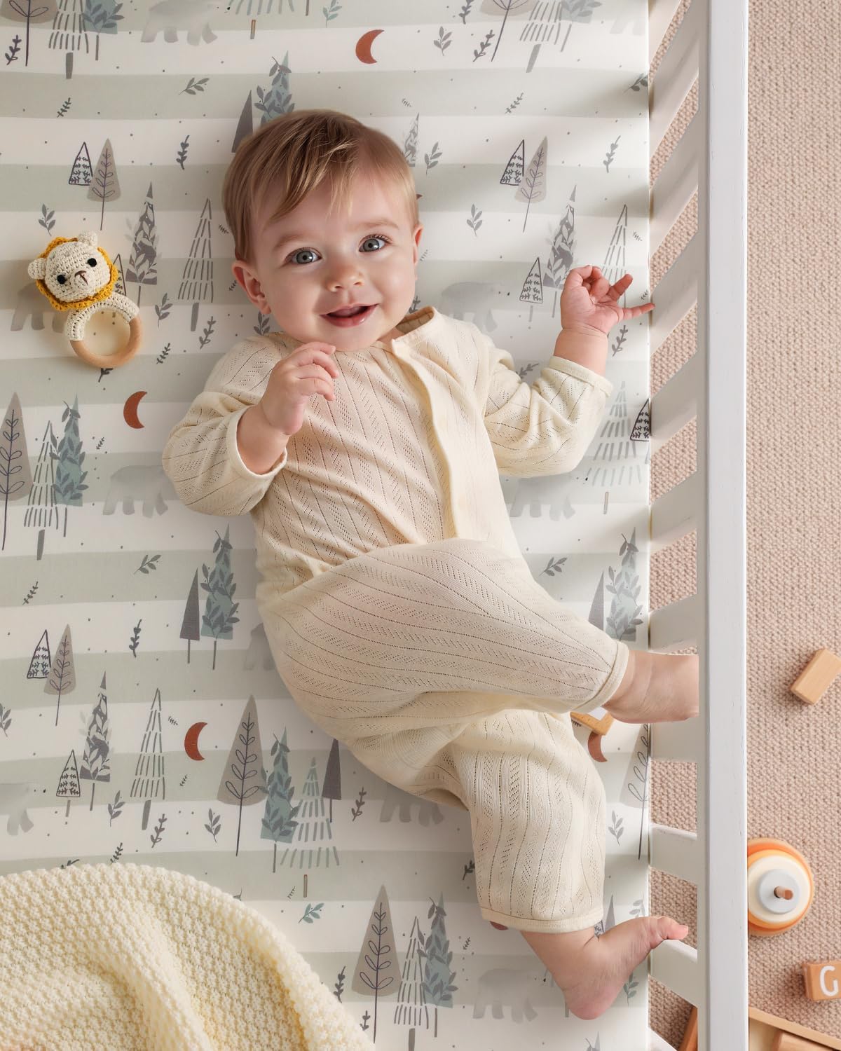 Yoofoss Baby Crib Sheets - Ultra Soft 2-Pack Fitted Sheets for Standard Cribs | Neutral Forest Bear Design 52x28