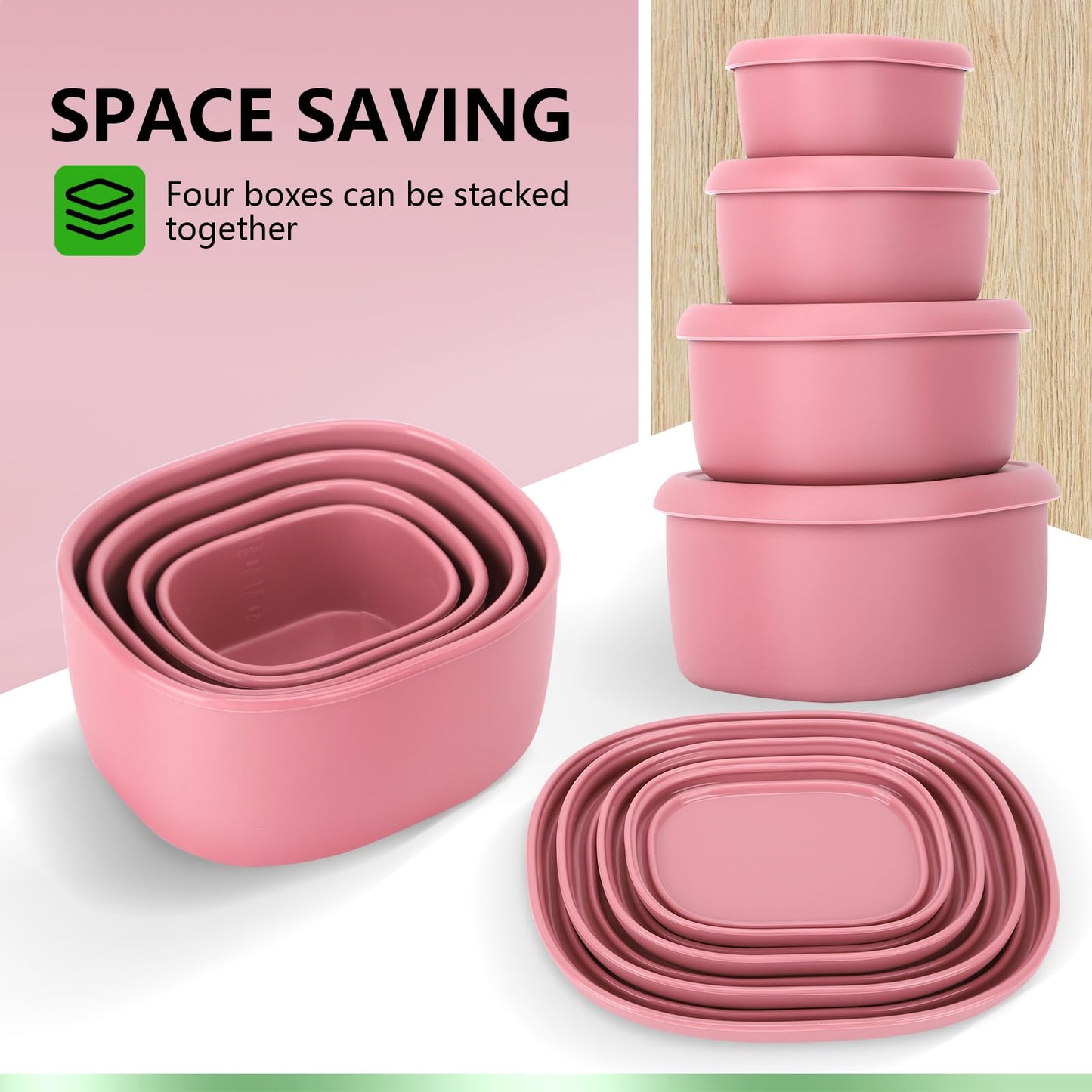 AOEDEO 4Pcs Silicone Food Storage Containers with Lids，BPA Free Reusable Silicone Storage Containers for Food Freezer Containers Freezer Dishwasher Safe (33.8oz, 20oz, 10oz, 6.7oz) (pink)