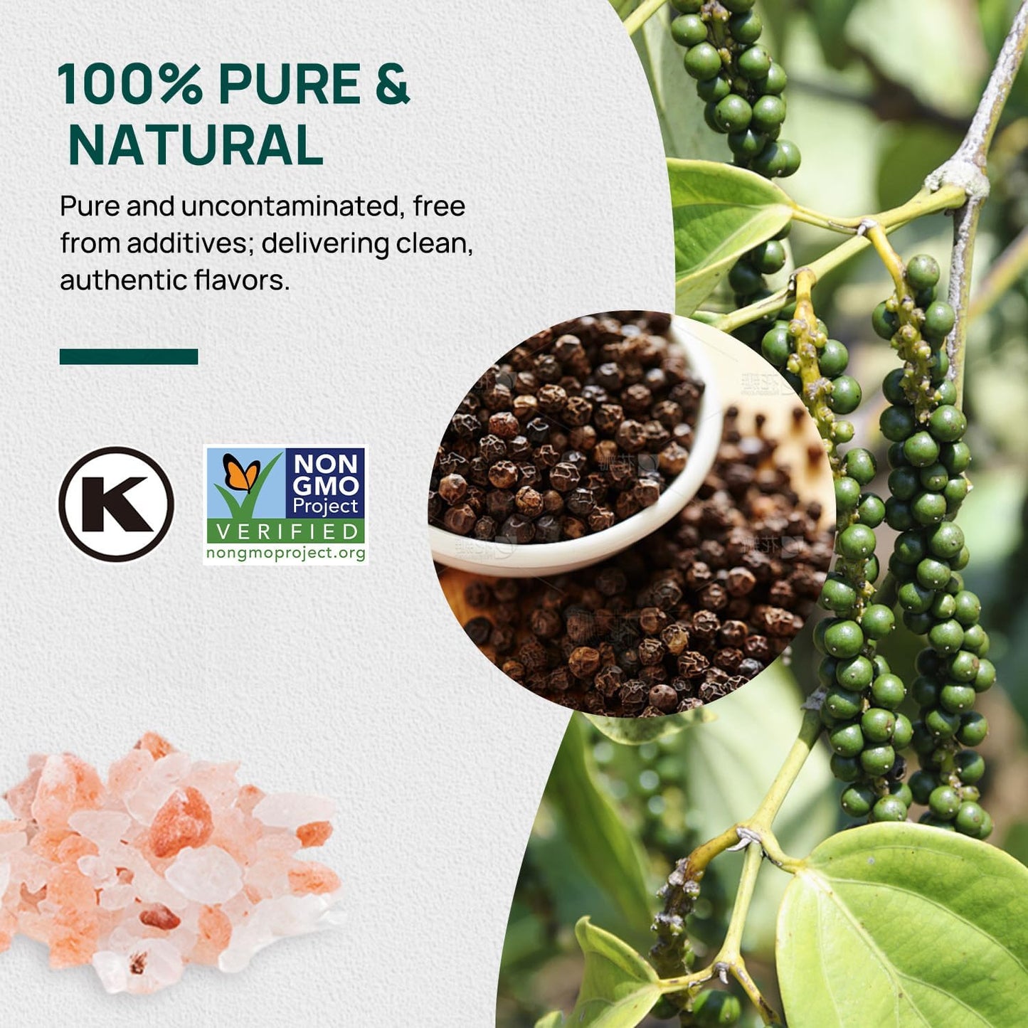 Soeos Himalayan Pink Salt & Whole Black Peppercorns Set - Coarse Grain, Non-GMO, 20oz + 9.5oz