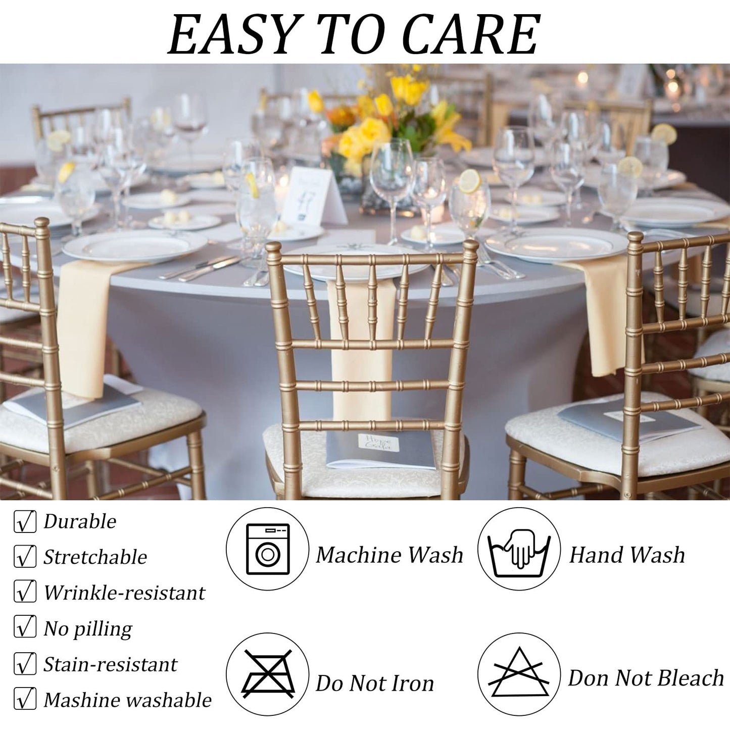 4 Pack 6FT Round Spandex Tablecloth 72 Inch White Stretchable Table Cover Washable and Wrinkle Resistant Table Cloth, Fitted Round Table for Wedding, Banquet, Birthday, Party, Restaurant (White)