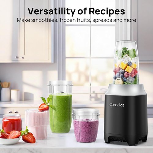 Consciot CB10 Blender Combo - 11-Piece Set for Smoothies, Shakes & Baby Food | 3 Portable BPA-Free Cups
