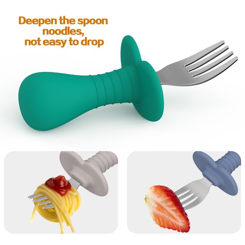 4Pcs Toddler Forks Baby Forks Set - Self-Feeding Utensils with Soft-Silicone Handles, 18/8 Stainless Steel, Anti-Choke & BPA-Free Cutlery Set