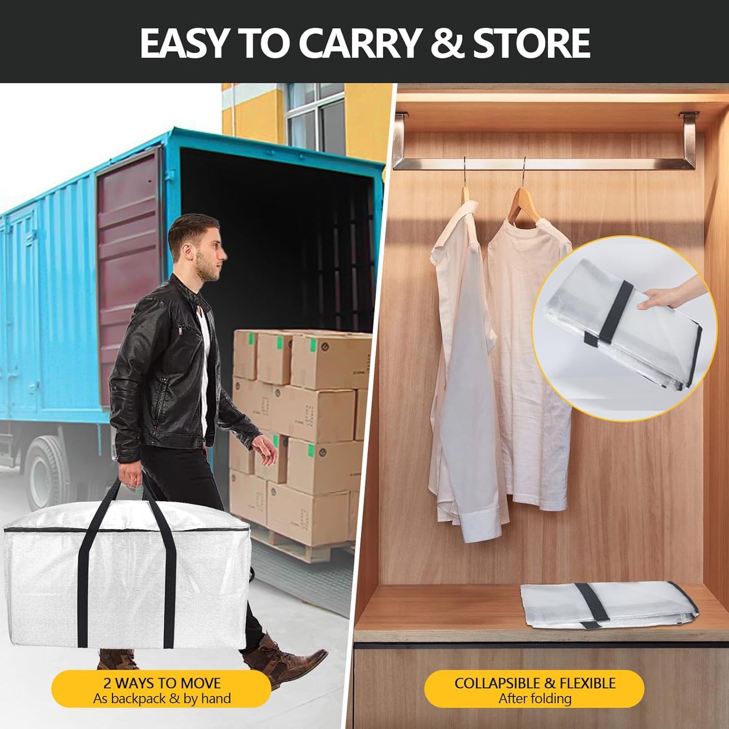 Skiennix Extra Large Storage Bags Set - Heavy Duty Waterproof Totes with Dual-Way Carrying Design | 6 Moving Bags & 10 Vacuum Seal Bags for Travel and Camping