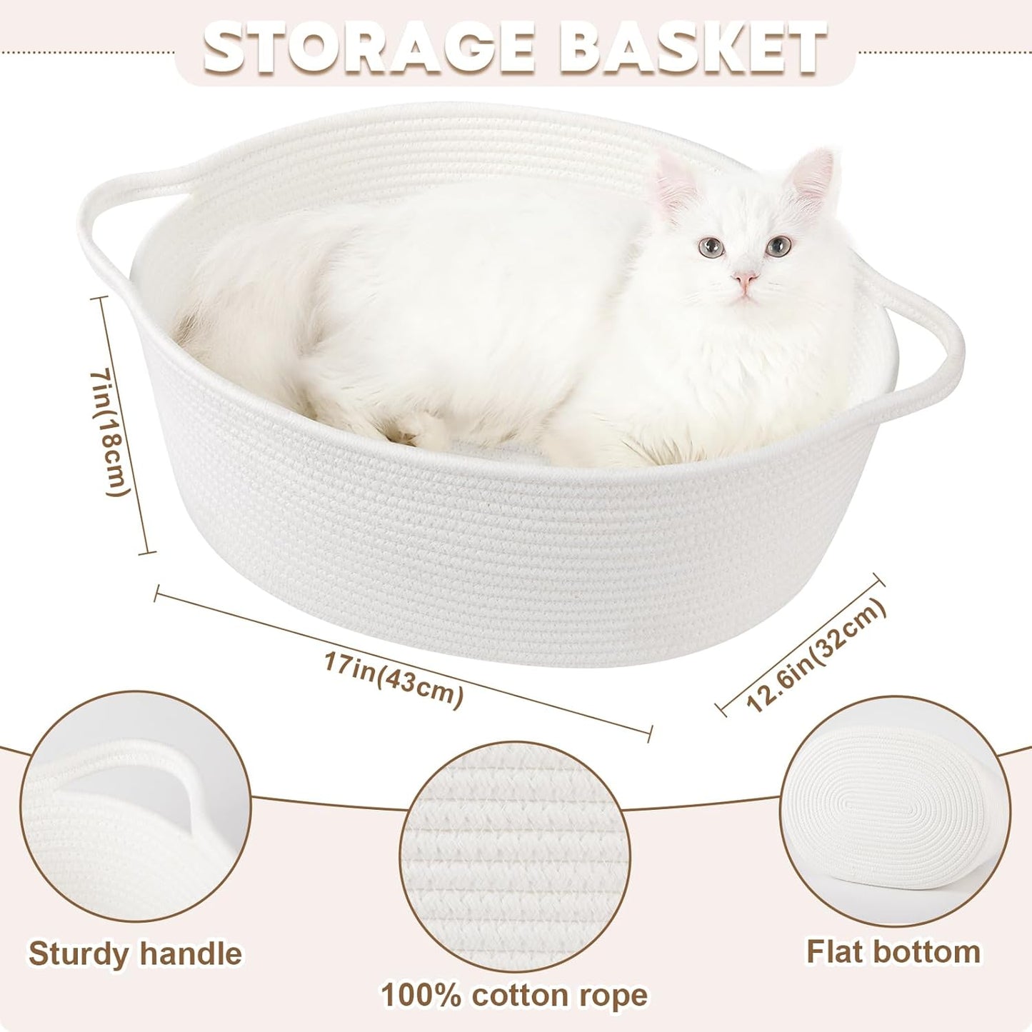 OIAHOMY Large Storage Basket - Stylish 17" x 12.6" x 7" Gift Basket with Handles, Gift Bag & Ribbon - White