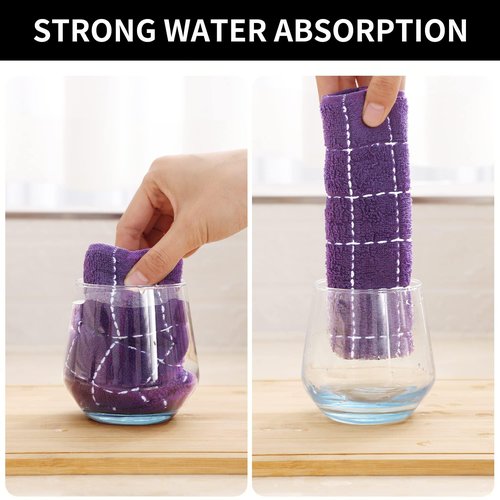 Homaxy 100% Cotton Terry Kitchen Towels(Purple, 13 x 28 inches), Checkered Designed, Soft and Super Absorbent Dish Towels, 8 Pack